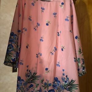 SHEIN Pink Dress with Blue Floral Accents